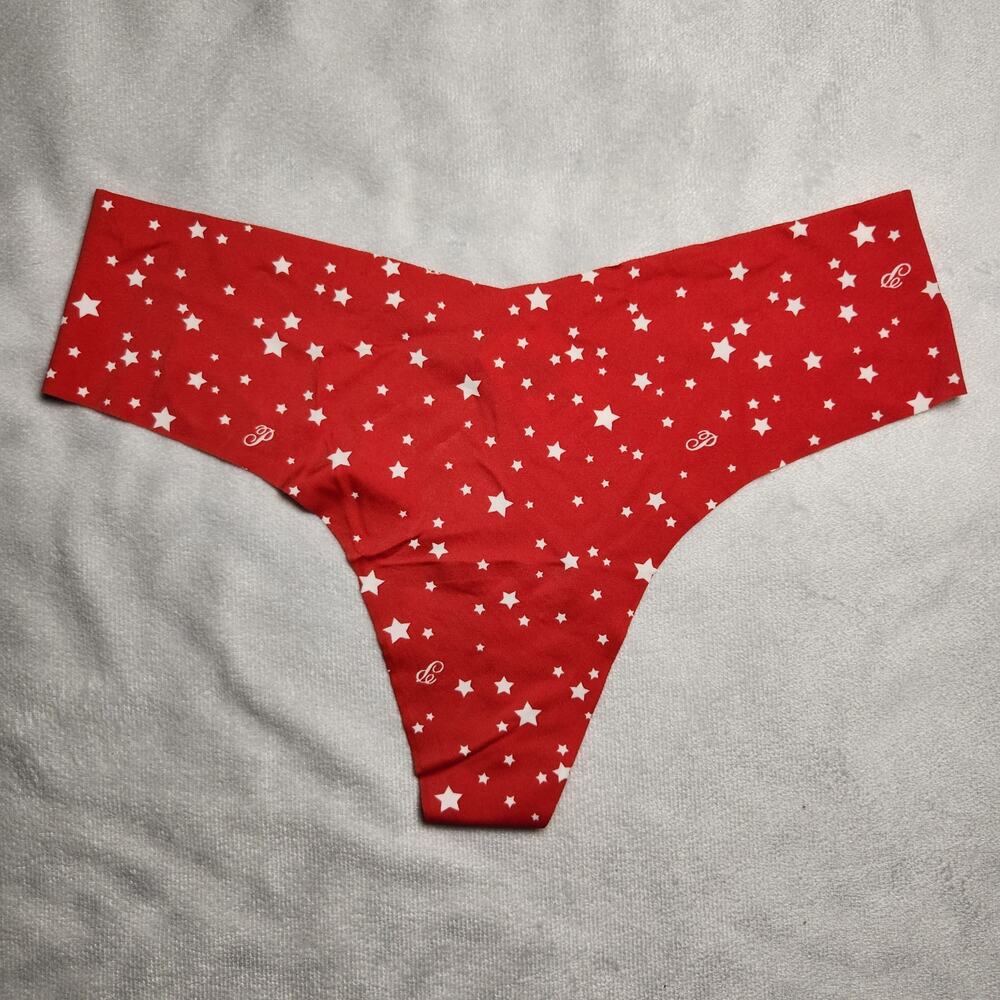 Victoria's Secret PINK Red White Stars Seamless No Show Thong Panty - Medium